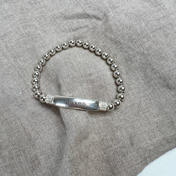 Brighton Meridian Love Petite Stretch Bracelet Silver Plated Rhinestones Loved - Picture 2 of 7